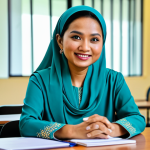 **

A professional Malaysian social worker in a modest baju kurung, sitting at a desk in a bright, modern community center in Kuala Lumpur, fully clothed, appropriate attire, safe for work, perfect anatomy, natural proportions, professional photography, high quality. Focus on a warm, inviting atmosphere.

**
