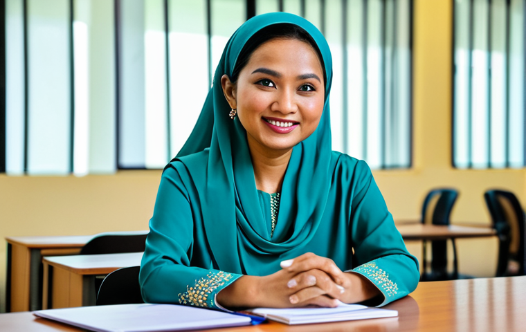 **

A professional Malaysian social worker in a modest baju kurung, sitting at a desk in a bright, modern community center in Kuala Lumpur, fully clothed, appropriate attire, safe for work, perfect anatomy, natural proportions, professional photography, high quality. Focus on a warm, inviting atmosphere.

**